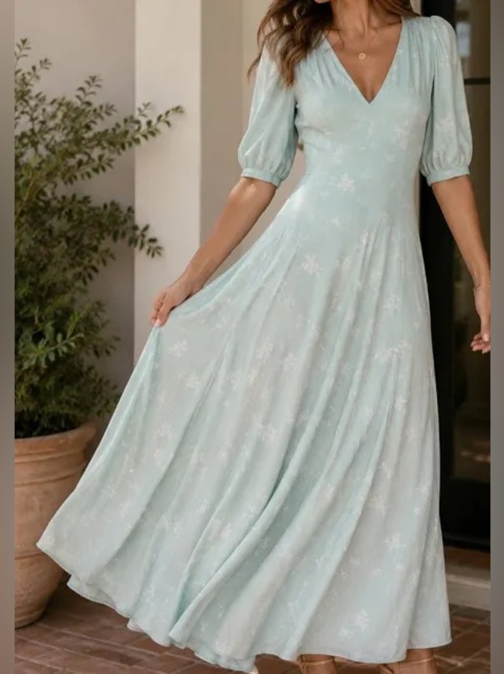 Something Navy Teal Chalk Etch Flowers Maxi Dress - Picture 1 of 8